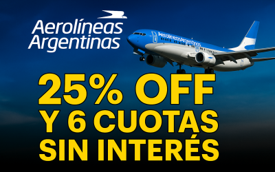 Aerolíneas Argentinas: 25% de descuento y 6 cuotas sin interés en vuelos internacionales